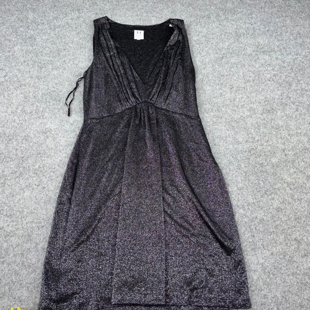 Halston Heritage Metallic Dress Womens 6 Black Sparkle V-Neck Cocktail Sleeveles
